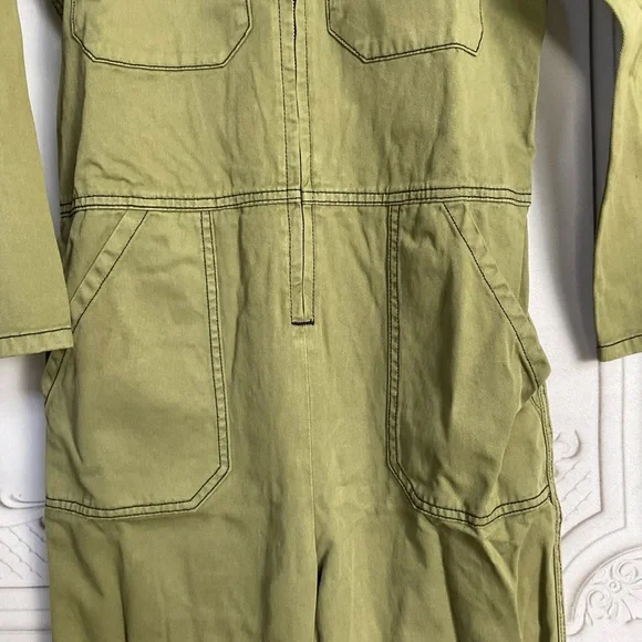 Sandrine Rose FREE PEOPLE Tre’s Cool Army Green Khaki Deep Front Zip Jumpsuit M - Picture 3 of 6